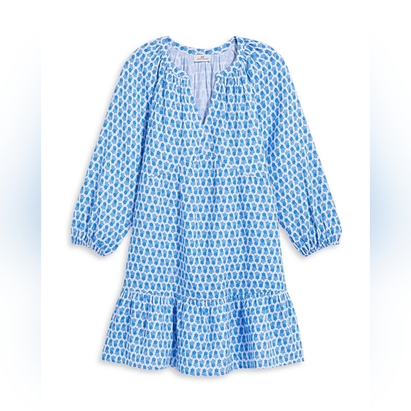 Vineyard Vines Dresses & Skirts - Vineyard Vines Seastitch Block Print Tiered Cotton Mini Dress Blue Coastal XS